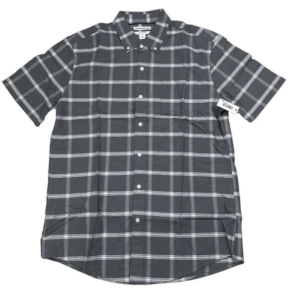 Amazon Essentials Men's Large Gray Slim Fit Short Sleeve Plaid Button Down Shirt - Picture 1 of 8